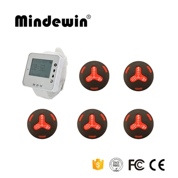 

433MHz Restaurant Pager Wireless Waiter Calling Paging System 1pc Receiver Host +5pcs Call Button for Restaurant Coffee Hotel
