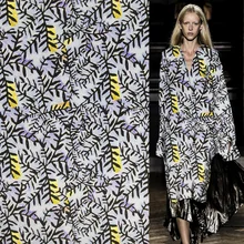 Модный Синий Фиолетовый Дизайн чистый шелк крепдешин листья из ткани с принтом, SCDC665