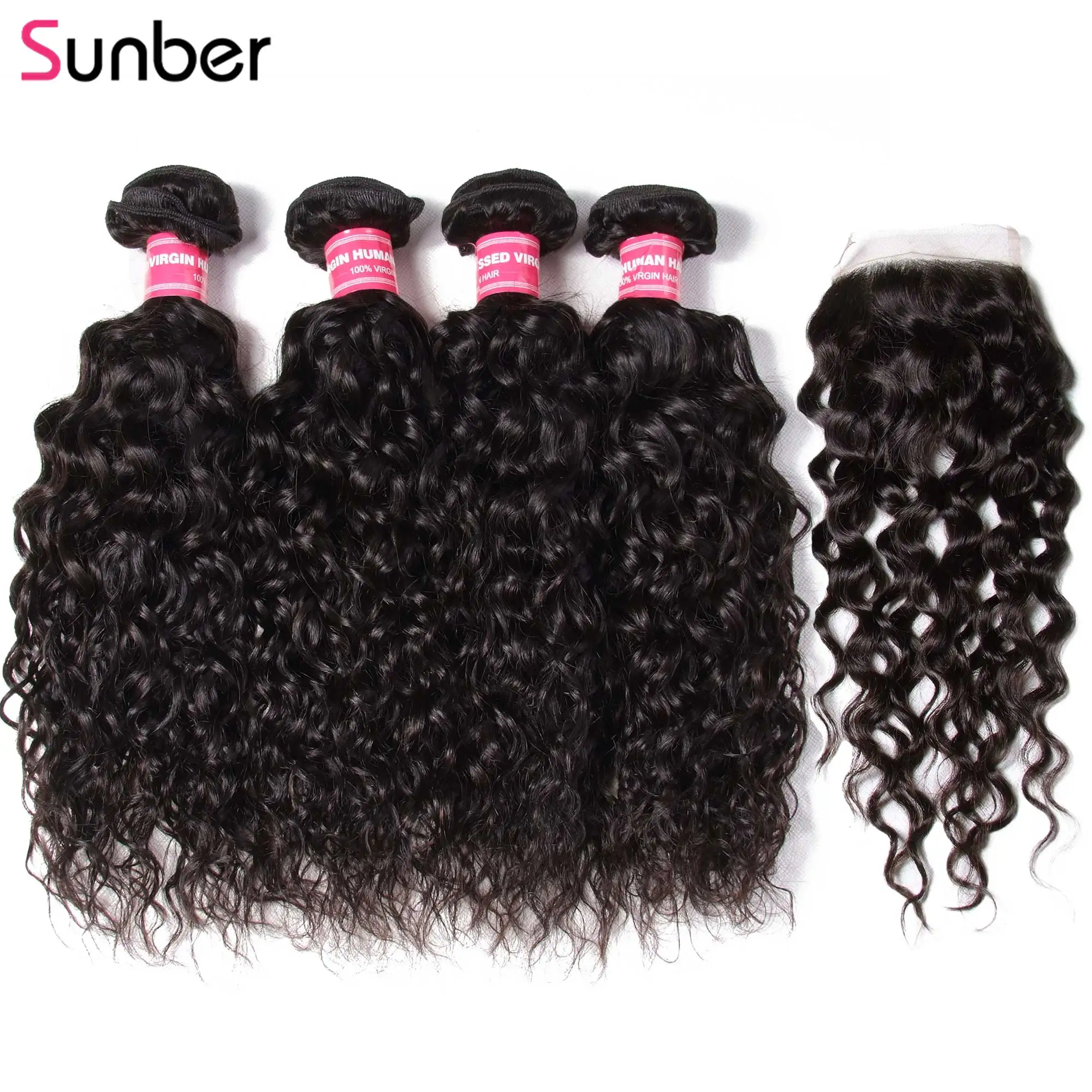 Sunber Hair, волнистые волосы, пряди, с закрытием, волосы ткет, 10-26 дюймов, человеческие волосы Briazlian, 3/4 пряди, с закрытием, волосы remy