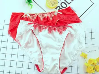 

100% Real Photoes Top Quality M L XL Lovely Cute Lolita Kawaii Sexy Contrasting Appliques Knicker Underwear Brief Lingerie WP365