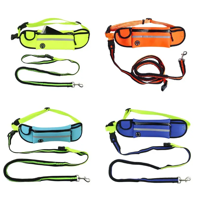 

Hands Free Elastic Dog Leash Adjustable Padded Waist Reflective Running Jogging Walking Pet Lead Belt With Pouch Bags Hot Sale