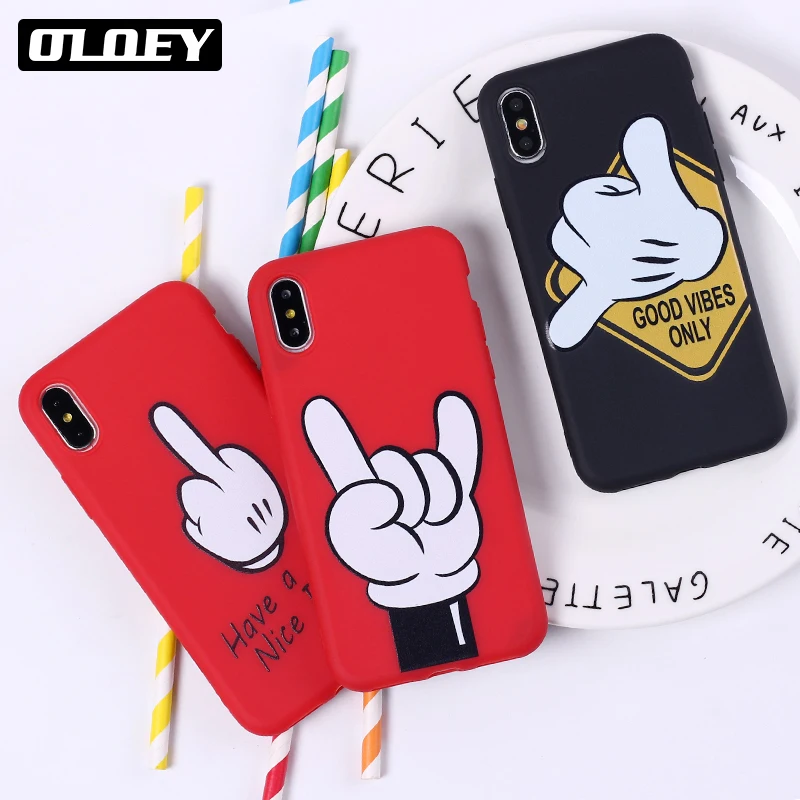 

OLOEY Mickey Mouse Hand Gesture Pattern Soft Silicone Phone Case Coque Fundas For iPhone5 6 7 7Plus 8 8Plus X XS Max