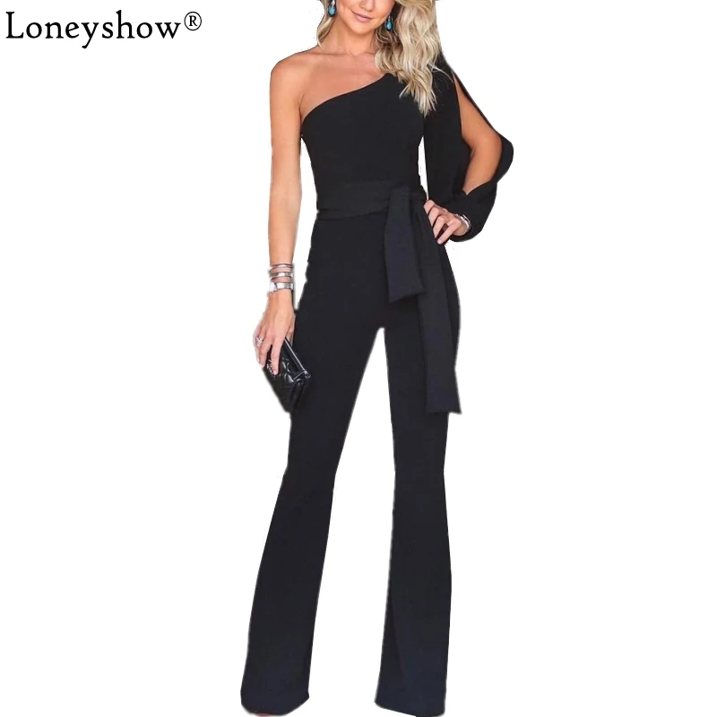 one shoulder slit sleeve jumpsuit