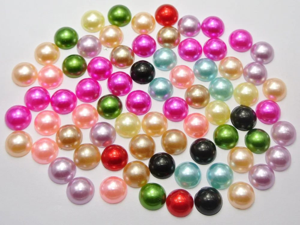 

200 Mixed Colour Half Pearl Bead 10mm Flat Back Round Gems Scrapbook Craft