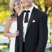 Индивидуальные свадебные смокинги на одной пуговице, черные костюмы жениха на заказ с отворотом, Лучшие Мужские костюмы(куртка+ брюки+ галстук