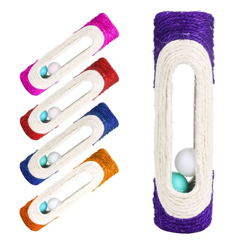 Pet Cat Toys Rolling Sisal Scratching Post Trapped With 3 Ball Toys for Cat's Puppy Pet Training Supplies random color