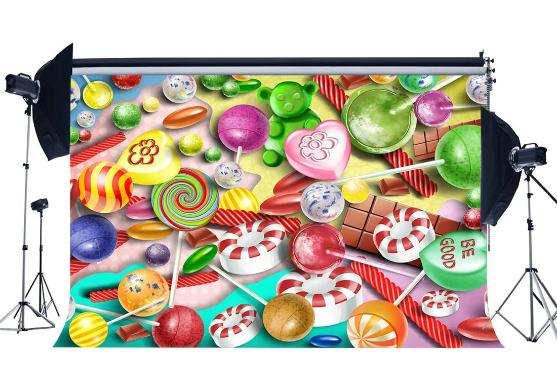 

Candy Backdrop Gingerbread Lollipops Backdrops Cartoon Photography Background for Sweet Baby Shower Background