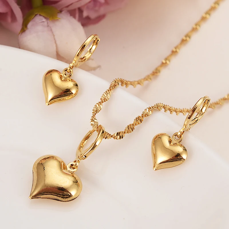 

Gold dubai india heart African jewelry Set Necklace pendant Earrings Ethiopia wedding bridl jewelry sets for women girl gifts