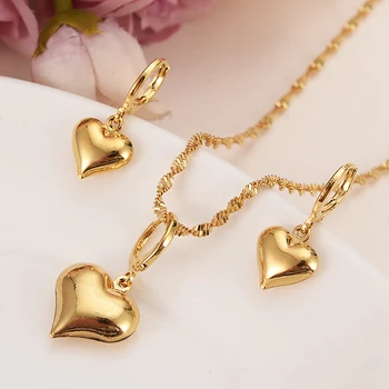 Gold dubai india heart African jewelry Set Necklace pendant Earrings Ethiopia wedding bridl jewelry sets for women girl gifts