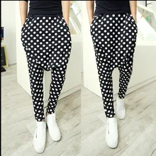 Летние Новые мужские 9 повседневные штаны, штаны-шаровары с принтом, модные штаны в черно-белый горошек с большим шаговым швом, костюмы певицы