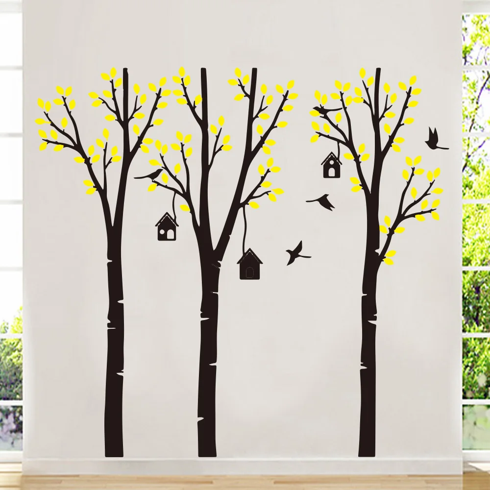 Художественные деревья птица лес виниловые наклейки на стену для детской комнаты украшения для дома гостиной спальни Декор переводная картинка на стену фреска - Цвет: Черный