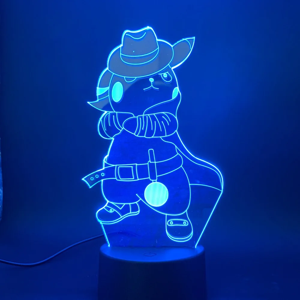 

Game Pokemon Go Cowboy Pikachu with Hat Figure Kids Nightlight Bedroom Atmosphere Touch Sensor 3d Led Night Light Lamp Drop Ship