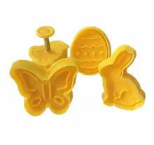 4Pcs Easter Bunny Pattern Plastic Baking Mold,Kitchen Biscuit Cookie Cutter Pastry,Plunger 3D Die Fondant Cake Decorating Tools