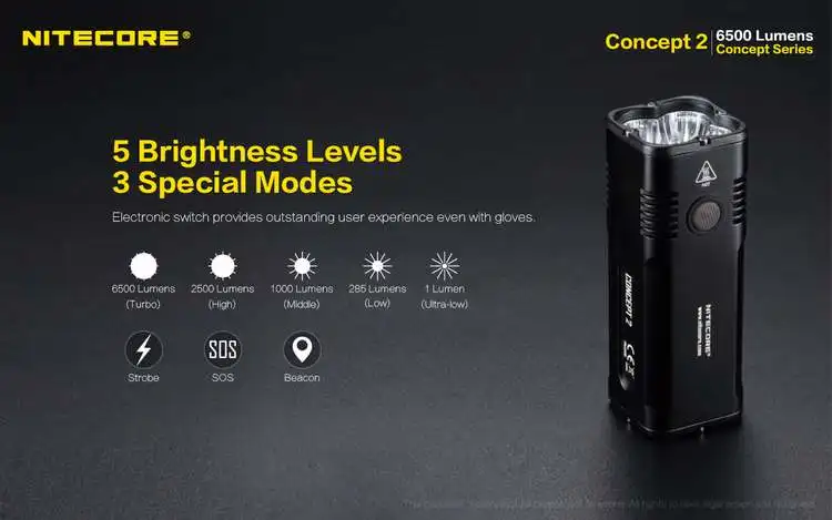 Фонарь NITECORE Concept 2 C2 4* CREE XHP35 HD max 6500 люмен, 398 м, ручной фонарь со встроенным аккумулятором