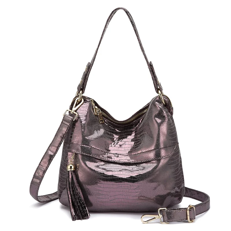 REALER сумка на плечо женские сумки с кисточкой высокое качество Хобо Сумка женская искусственная кожа Сумка через плечо с принтами животных для дам - Цвет: Tin