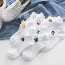Новинка; сезон весна-лето; корейские белые короткие носки в стиле Харадзюку с забавными героями мультфильмов; Новинка; женские хлопковые носки с вышивкой «молоко, солнце, монстр»