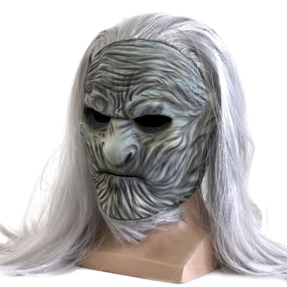 

Game of Thrones 8 The White Walkers Mask Night King Cosplay Latex Face Mask with Hair Halloween Party Costume Accessories Props