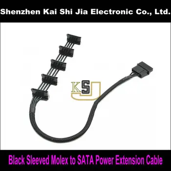 

5PCS 15.7" Black Sleeved 4Pin IDE Molex to 5 SATA Power Supply Adapter Cable