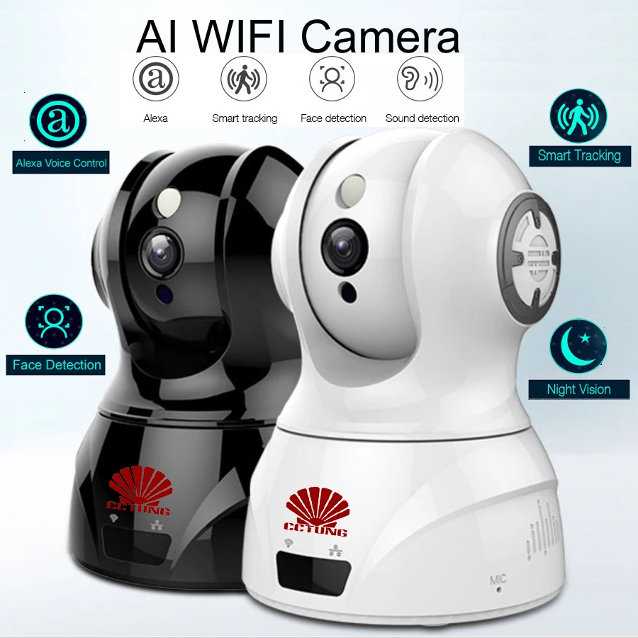 Smart WIFI PTZ FHD IP Cloud Camera with Alexa Voice Control Auto Smart Tracking Face Detection Sound Detection for Motion Alarm