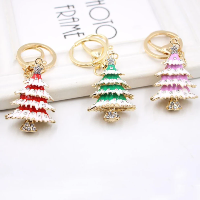 

1 PC High Quality Alloy Creative 3D Funny Cute Rhinestone Christmas Tree Keychains Key Rings Key Chains Friend Christmas Gift