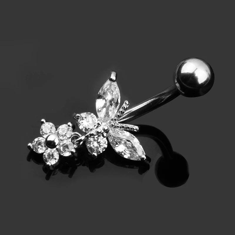 

2018 Crystal Beautiful Butterfly Piercing Stainless Steel Navel Belly Button Rings Navel Bar Belly Piercing Body Jewelry