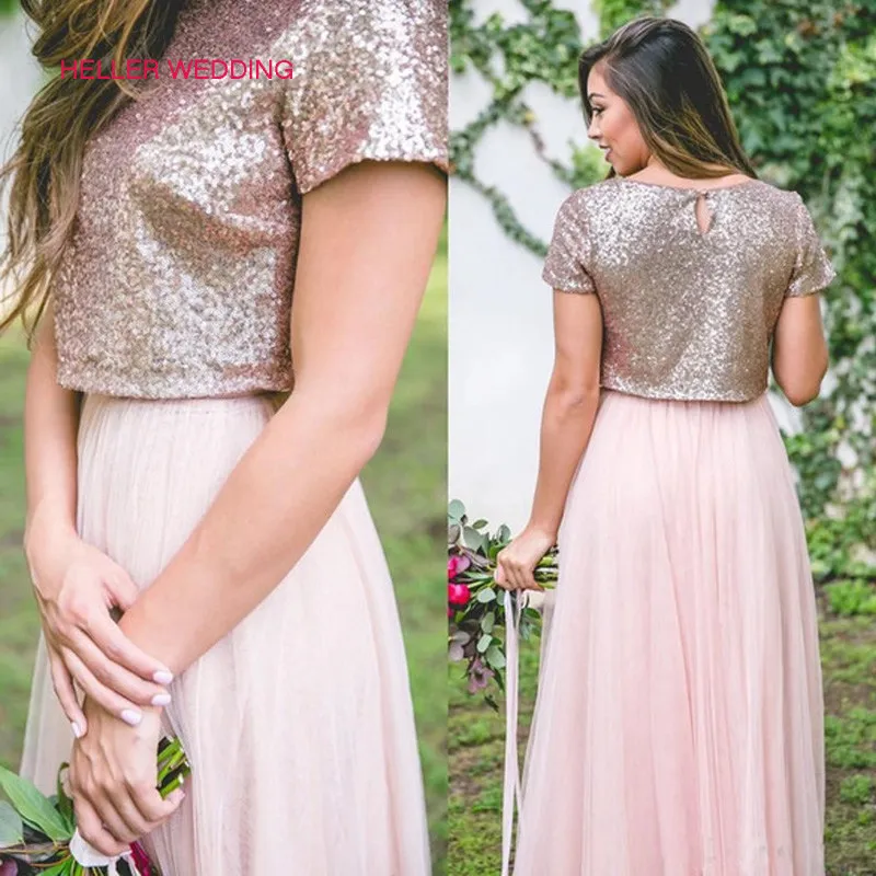 light pink sequin bridesmaid dress