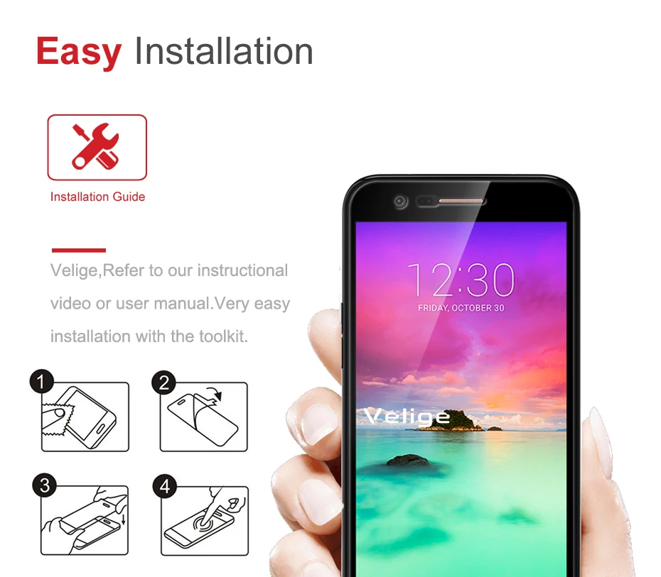 Velige Full Cover Tempered Glass For LG K10 2017 K 10 2017 Screen Protector Real 2.5D 9H Scratch Proof Protective Glass (2)