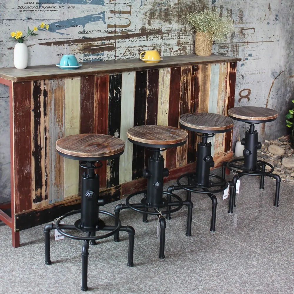 iKayaa Metal Industrial Bar Stool Height Adjustable Swivel Pinewood Top Dining Chair Coffee Chair Pipe Style Bar Stool iKayaa Metal Industrial Bar Stool Height Adjustable Swivel Pinewood Top Dining Chair Coffee Chair Pipe Style Bar Stool