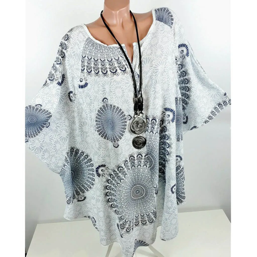 

womens blouses and tops Ladies V Neck Printed Loose Large Size Bat Sleeve Top women shirt blusas dama blusas mujer de moda 2019
