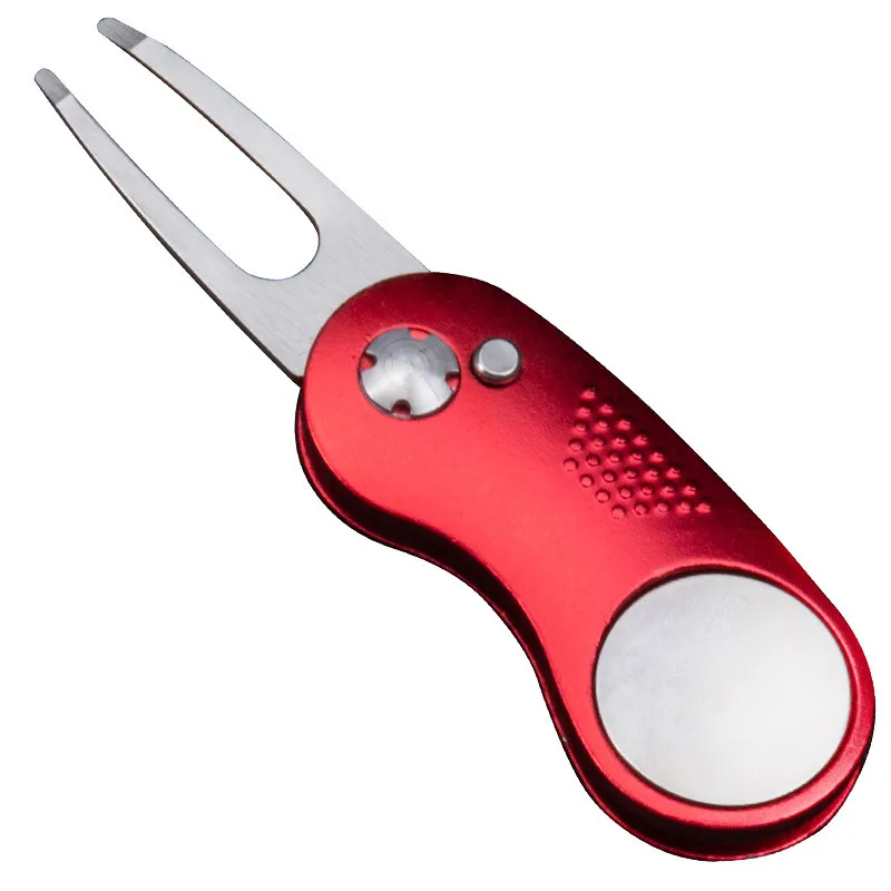 

Metal Foldable Golf Divot Fork Tool with Button Magnetic Portable for Golf Club FH99