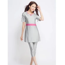 Новое поступление, летний женский эластичный мусульманский купальный костюм из двух предметов, Быстросохнущий женский купальный костюм с круглым вырезом, Одноцветный купальный костюм для девочек, размер S-XXXL