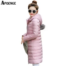 APOENGE Women Winter Long Thick Jacket 2017 manteau hiver femme Cute Hairball Hooded Solid Winter Coat