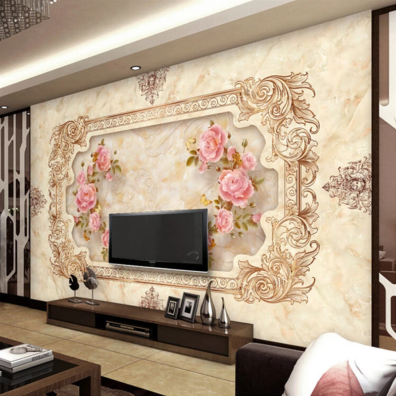 Пользовательские 3D Настенные обои Европейский Стиль 3D стерео рельеф розы цветок фрески настенные украшения гостиной спальни обои