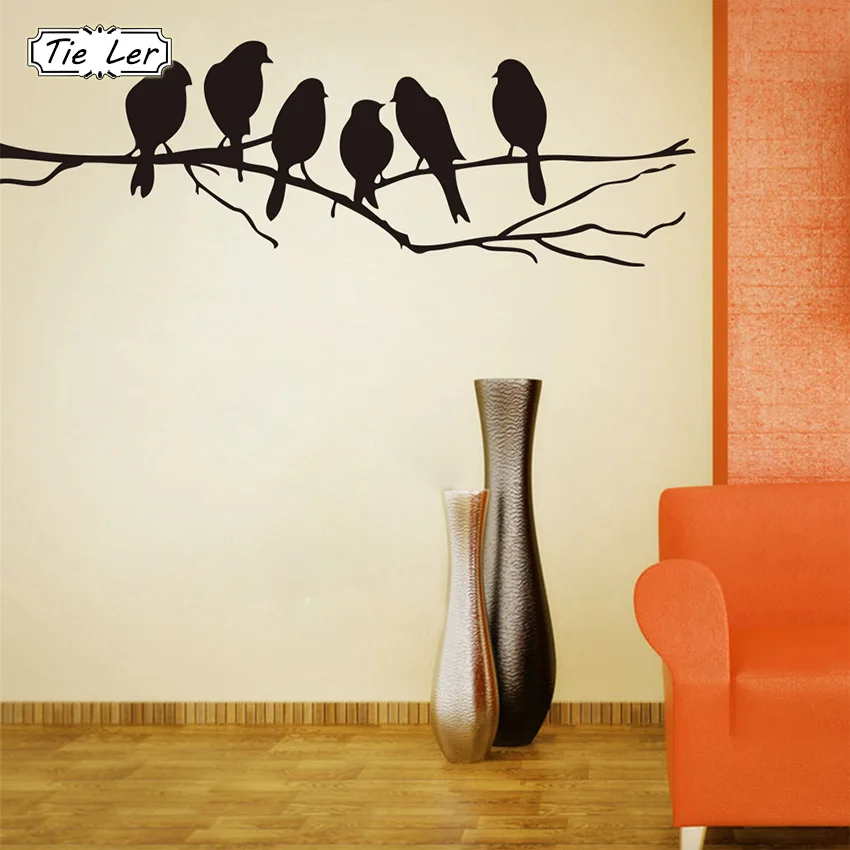 TIE LER DIY стикер на стену s Наклейка Съемная Черная ветка дерева с птицами искусство домашний декор Настенная Наклейка 85*26 см