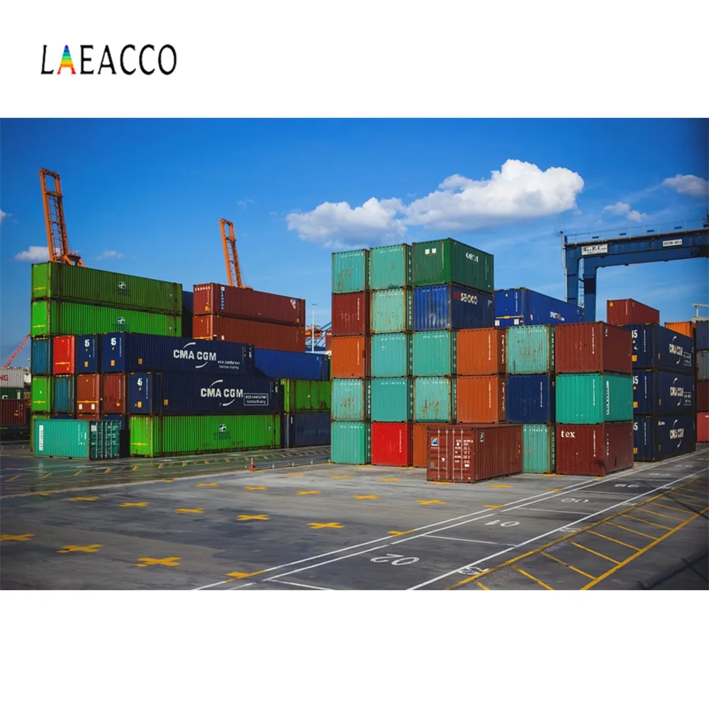 

Port Terminal Industrial Containers Box From Cargo Freight Ship Photography Backgrounds Photographic Backdrops For Photo Studio