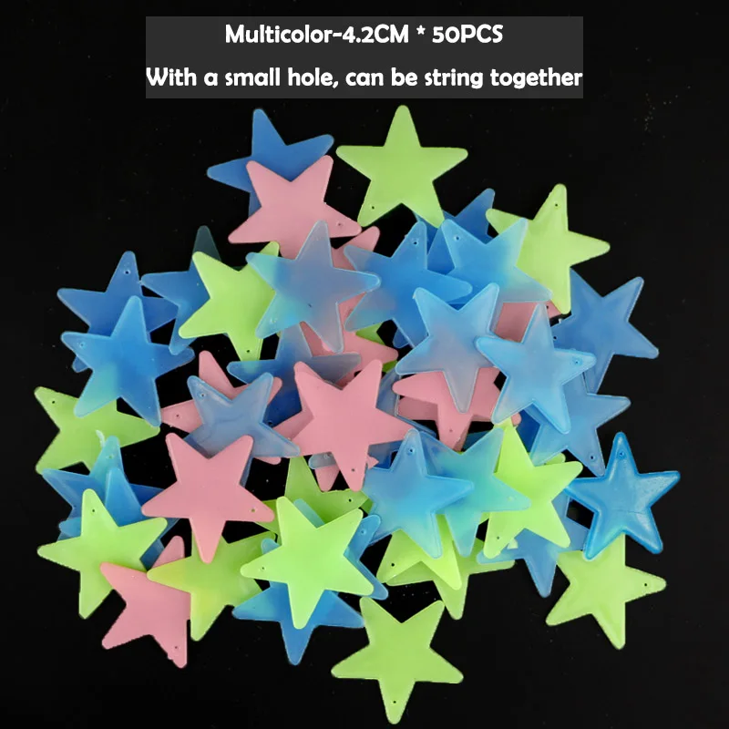 DIY 3D Звезды Луна светится в темноте светящиеся флуоресцентные бабочки Метеор пластиковые наклейки игрушки для детей спальня - Цвет: Perforated Stars 50P