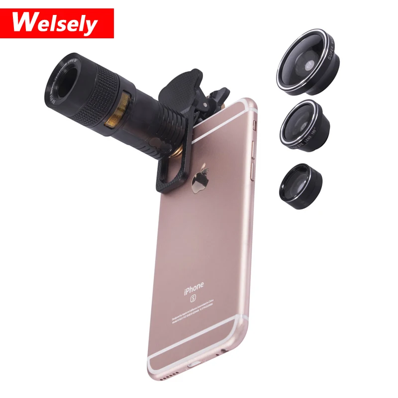 5 in 1 Mobile Phone Camera Lens Kit Clip Lenses 180degrees Fish Eye 0.4