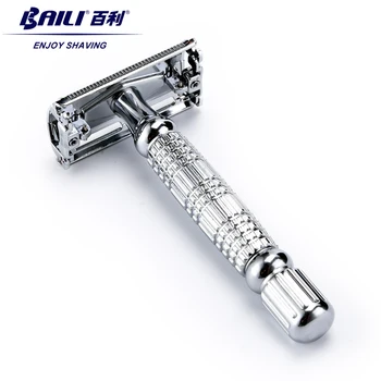 

BAILI Barber Safety Blade Razor Shaver Double Edge Butterfly Twist Open T-Shaped Unisex +1 Blade 1 Travel Case with Mirror BD179