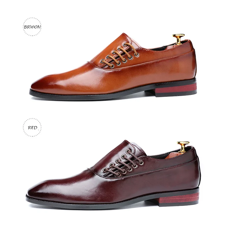 Misalwa/Новинка года; деловая кожаная мужская обувь; цвет коричневый, красный, черный; универсальная повседневная обувь в деловом стиле; Мужская классическая обувь на плоской подошве размера плюс