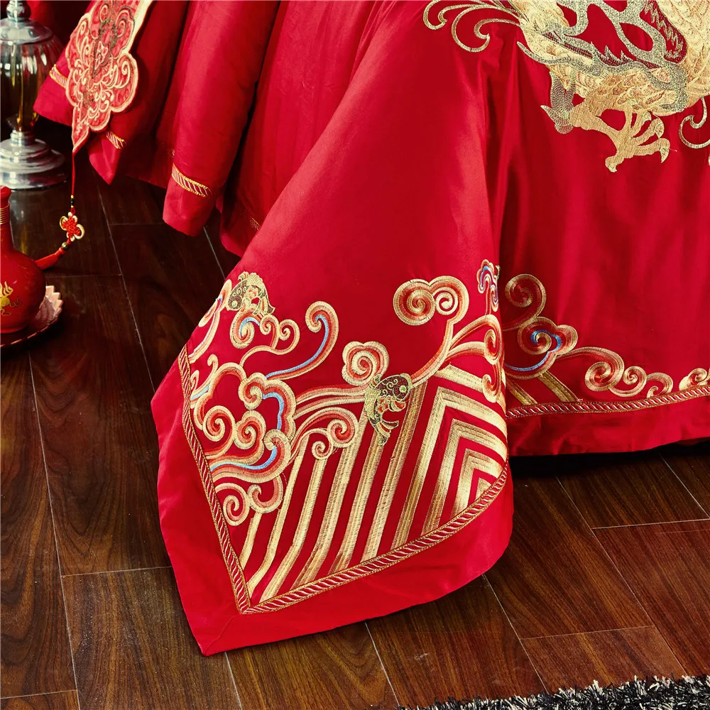 الفراش الزفاف الأحمر مجموعة مفروشات الآسيوية مع التنين الصيني و فينيكس الطيور التطريز حاف تغطية مجموعات 6 Pieces 100 القطن الملك Red Bedding Asian Beddingduvet Cover Set Aliexpress