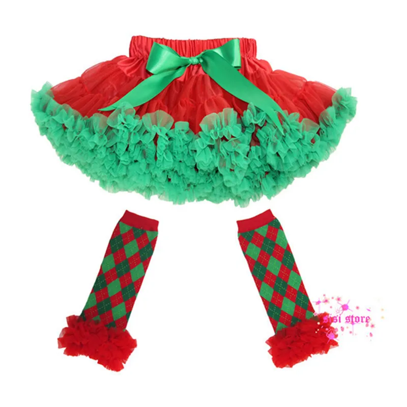 

2014 New Free Shipping baby girl ruffle fluffy with leg warmers pettiskirt children christmas princess tutu skirt set