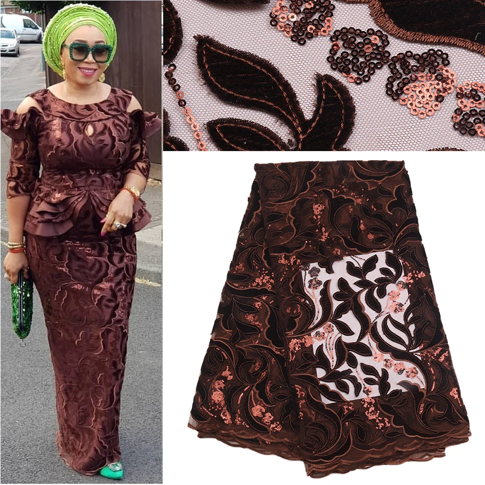 

African Dresses For Women Nigeriane, African Textiles Lace Purple, Sequins Velvet Net Lace Fabric MR1710B