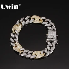 UWIN смешанные цвета модные кубинские звенья браслет мужские 12 мм роскошные микро проложить Установка браслеты для хип-хопа ювелирные изделия Прямая