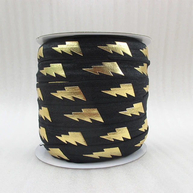 david angie 5/8" gold FOE elastic ribbon feather lightning bolt Elastic