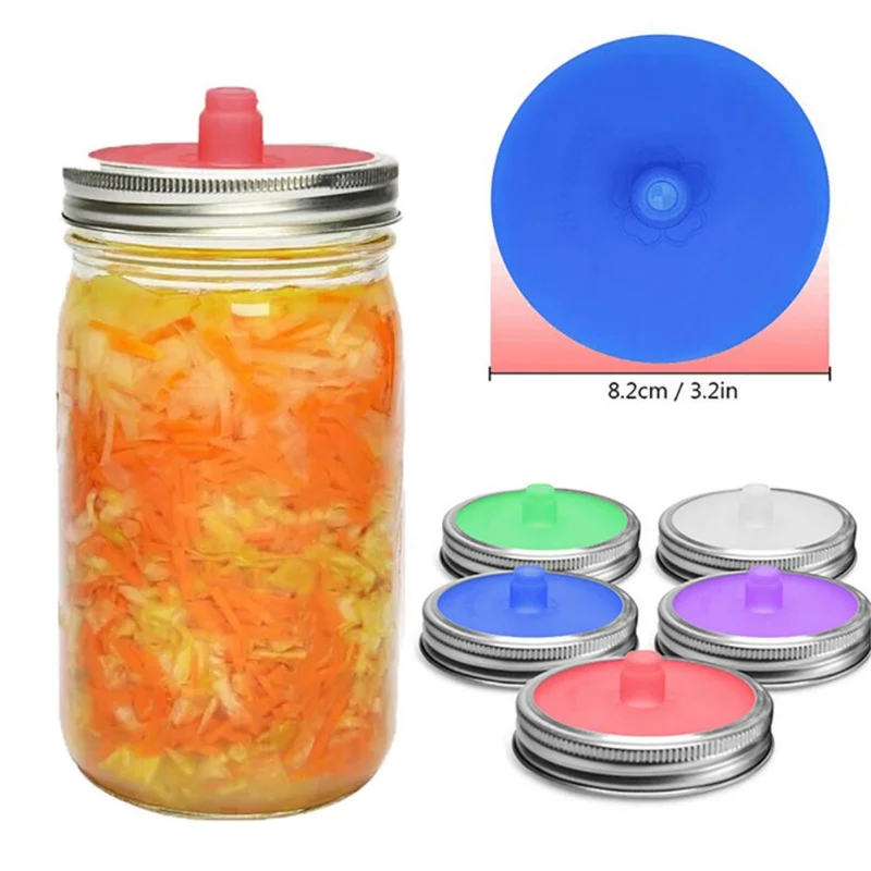 

Household Waterless Food Grade Silicone Fermentation Airlocks Lids Fermenting Sprout Covers Stainless Steel Bands For Mason Jars