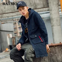 BATMO Новое поступление осенний высококачественный хлопковый джинсовый Тренч с капюшоном для мужчин, мужские джинсовые повседневные куртки, большие размеры S-4XL