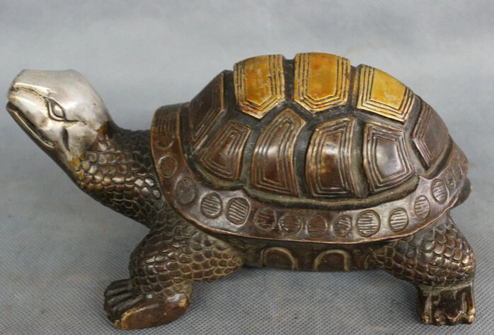 

S2748 8" Chinese Bronze Sculpture FengShui Wealth Longevity Shou Sea Turtle Statue D0317