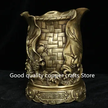 

China collection archaize brass dragon grain lotus pen pot