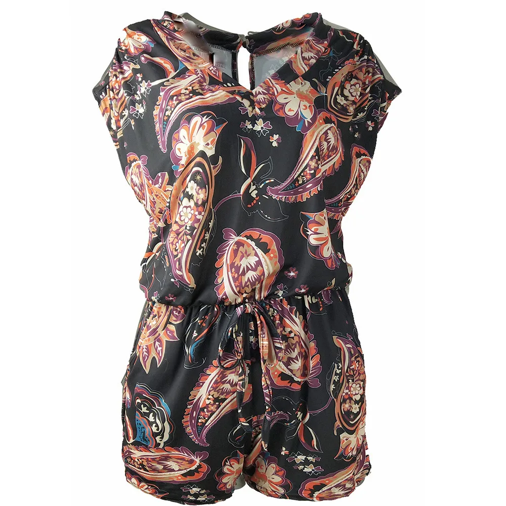 شحن النعامة إمرأة الصيف Clubwear الخامس الرقبة أكمام Playsuit طباعة ارتداءها حزب بذلة الأزياء بذلة للنساء 2019 جديد