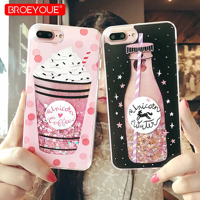 

BROEYOUE Case For iPhone 7 6 6S 8 Plus 5 5S SE Quicksand Dynamic Liquid Shockproof TPU Silicone Back Cover Case For iPhone X 5s